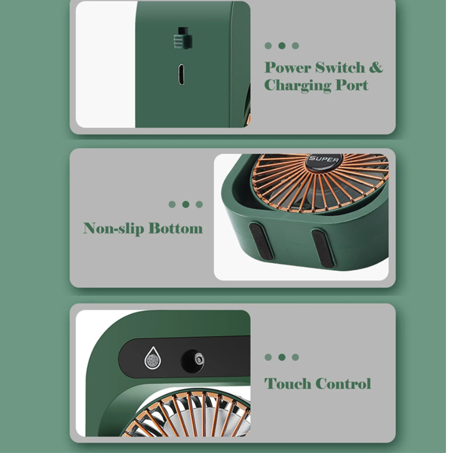 Portable Misting Fan &amp; Humidifier | 3-Speed USB Rechargeable